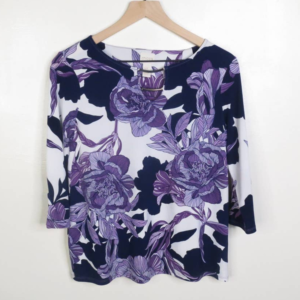 Chico's Purple Flower Top Silver 0P Small